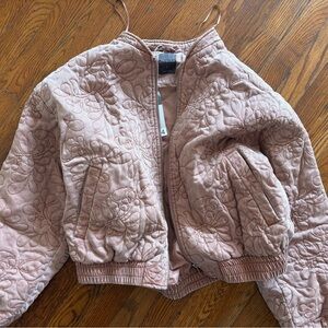 NTW Quilted Floral Bomber Jacket in Dusty Rose